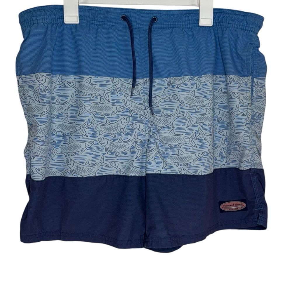 Vineyard Vines Blue Patterned Drawstring Swim Trunks